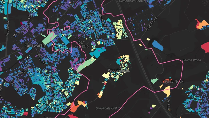 House price heatmap showing property values across Failsworth