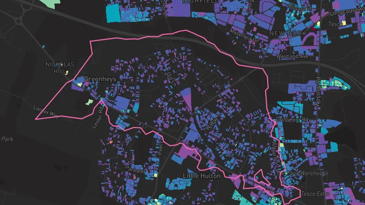 House price heatmap showing property values across Little Hulton