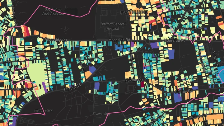 House price heatmap showing property values across Urmston