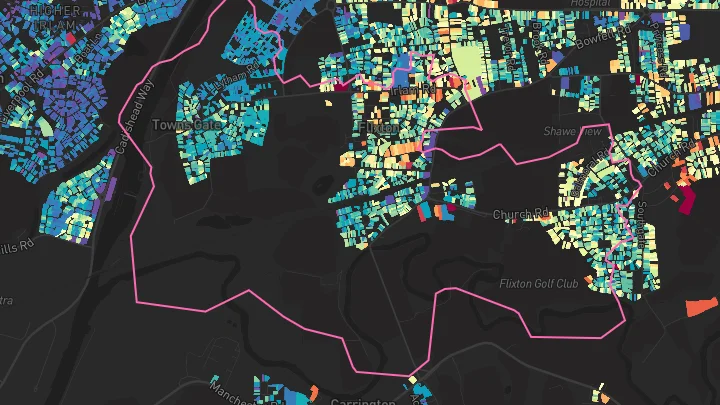 House price heatmap showing property values across Urmston