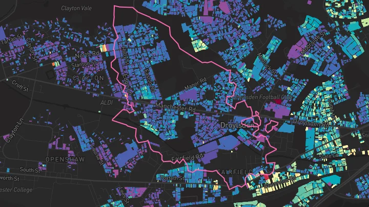 House price heatmap showing property values across Droylsden