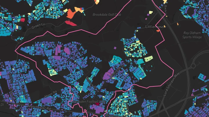 House price heatmap showing property values across Droylsden