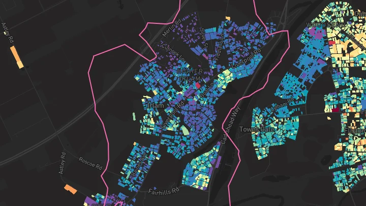 House price heatmap showing property values across Irlam