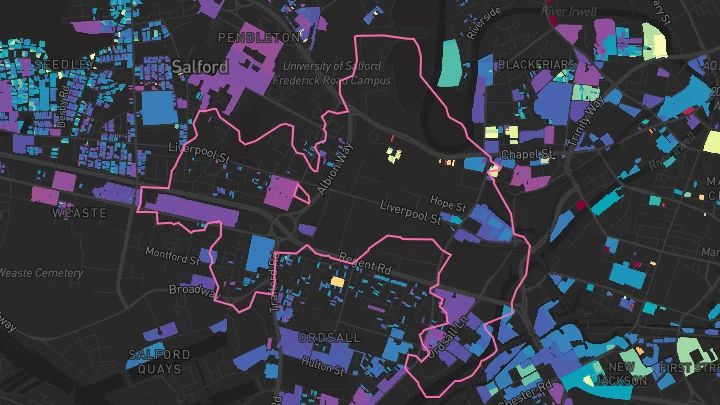 House price heatmap showing property values across Salford