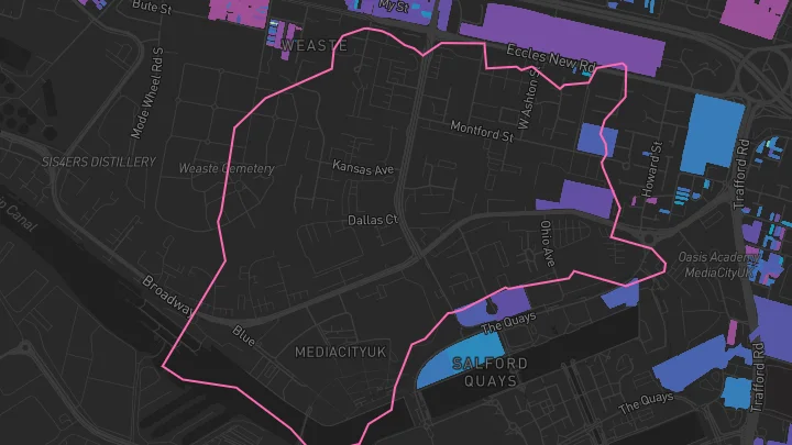 House price heatmap showing property values across Media City Uk