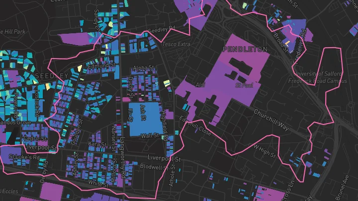 House price heatmap showing property values across Salford