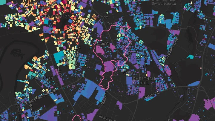 House price heatmap showing property values across Manchester