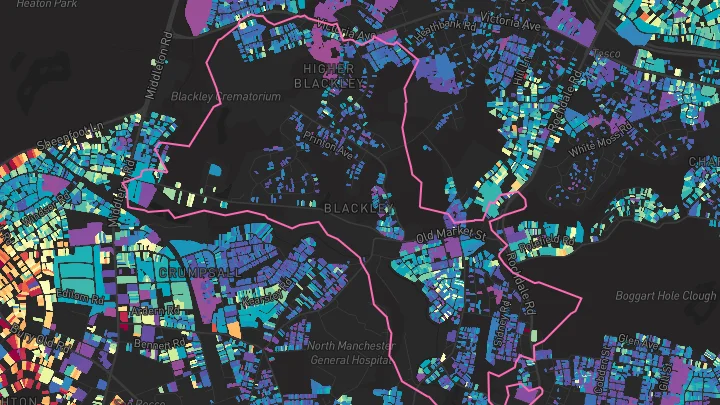 House price heatmap showing property values across Manchester