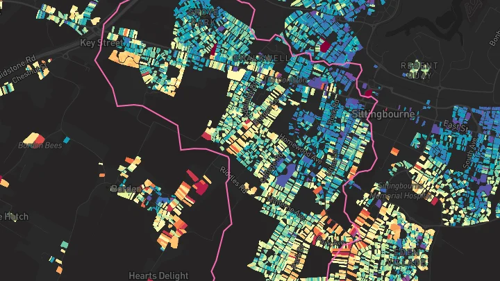 House price heatmap showing property values across Sittingbourne