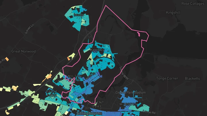 House price heatmap showing property values across Kemsley
