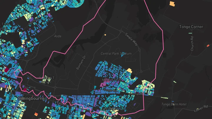 House price heatmap showing property values across Sittingbourne