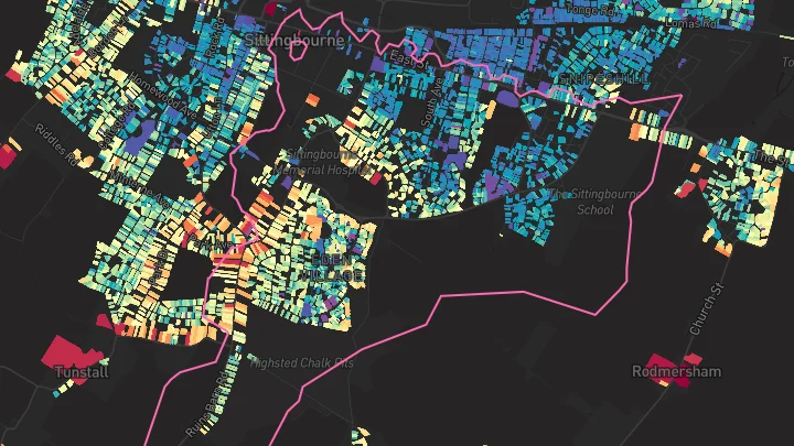 House price heatmap showing property values across Sittingbourne