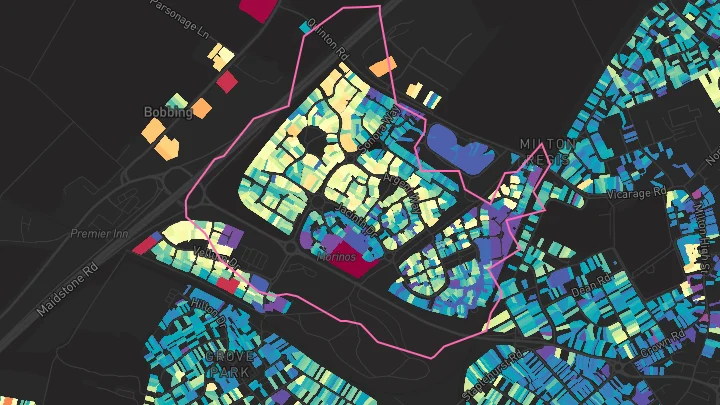 House price heatmap showing property values across Sittingbourne