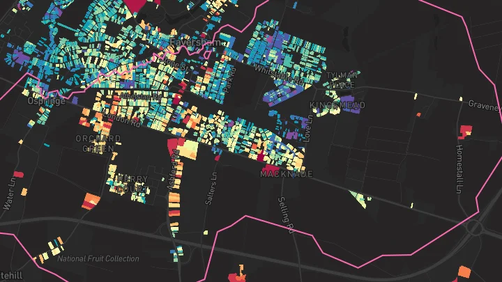 House price heatmap showing property values across Faversham