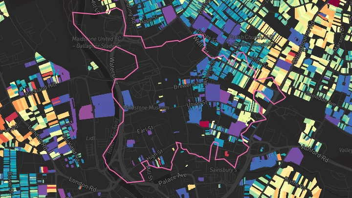 House price heatmap showing property values across Maidstone