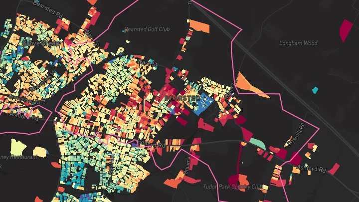 House price heatmap showing property values across Bearsted