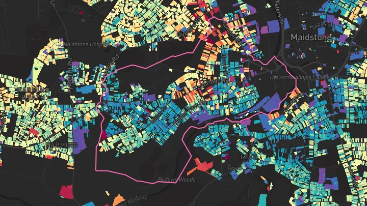 House price heatmap showing property values across Maidstone