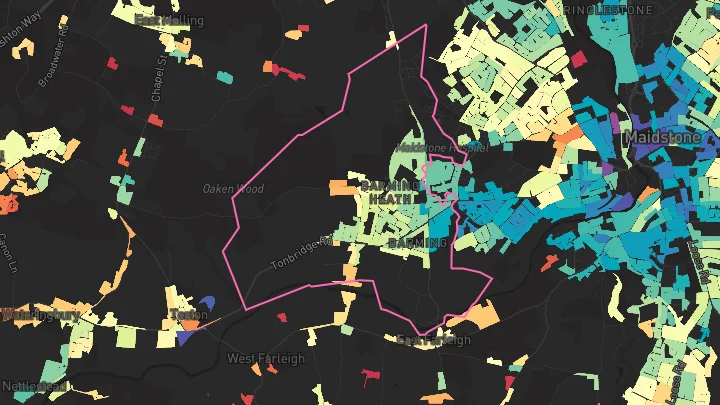 House price heatmap showing property values across Maidstone