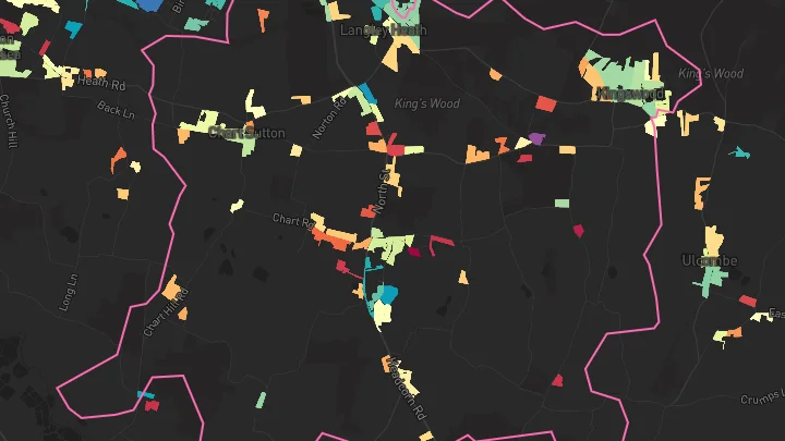 House price heatmap showing property values across Sutton Valence