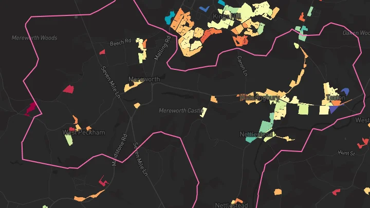 House price heatmap showing property values across Wateringbury