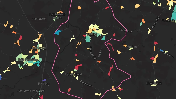 House price heatmap showing property values across Yalding
