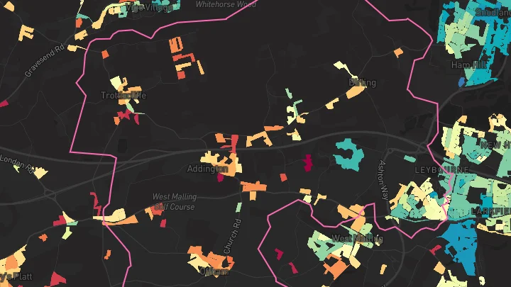 House price heatmap showing property values across Leybourne