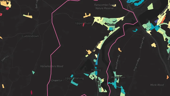 House price heatmap showing property values across Halling