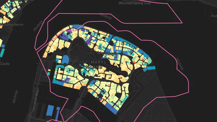 House price heatmap showing property values across St Marys Island