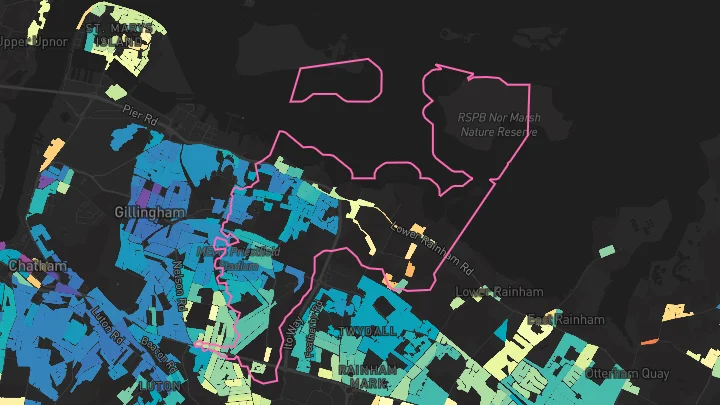 House price heatmap showing property values across Gillingham