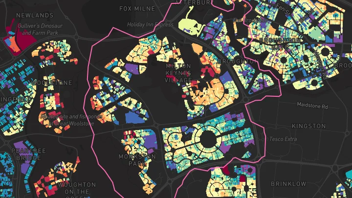 House price heatmap showing property values across Monkston