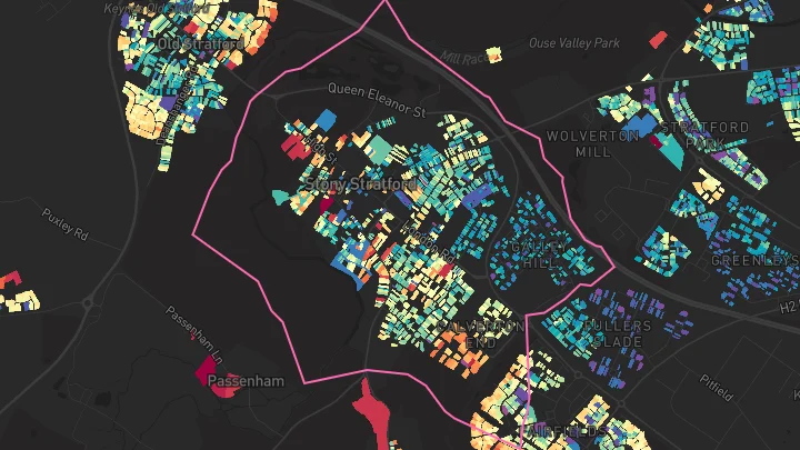 House price heatmap showing property values across Stony Stratford