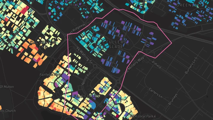 House price heatmap showing property values across Fullers Slade
