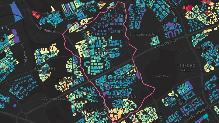 House price heatmap showing property values across Bradville