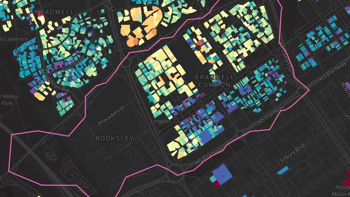 House price heatmap showing property values across Bradwell Common