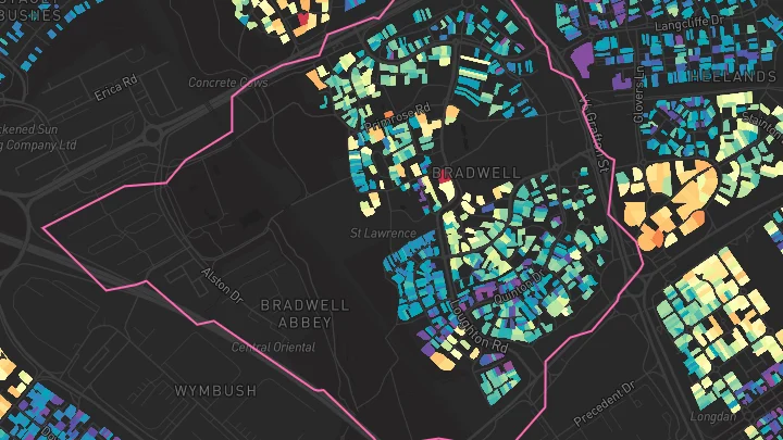 House price heatmap showing property values across Bradwell
