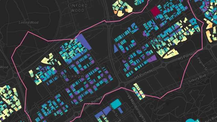 House price heatmap showing property values across Conniburrow