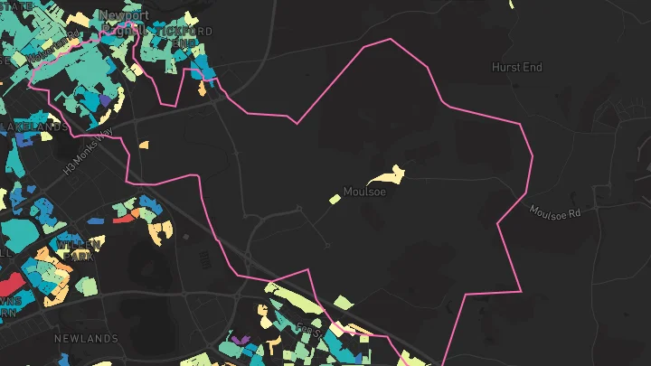 House price heatmap showing property values across Newport Pagnell