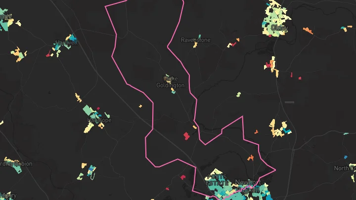 House price heatmap showing property values across Newport Pagnell