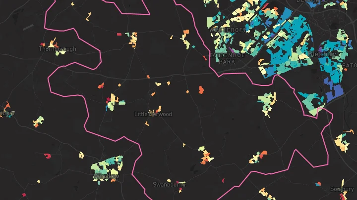 House price heatmap showing property values across Newton Longville