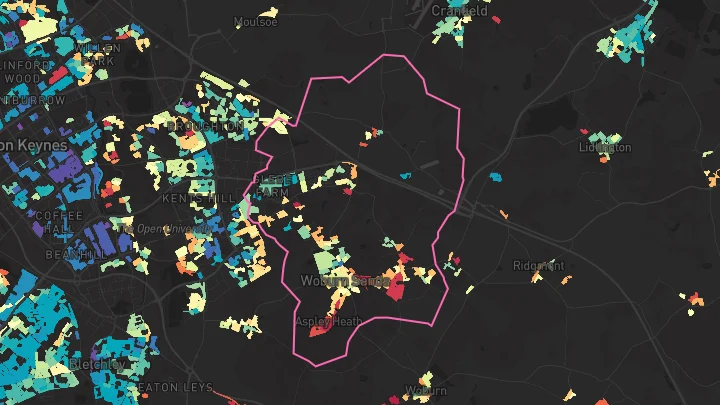 House price heatmap showing property values across Woburn Sands