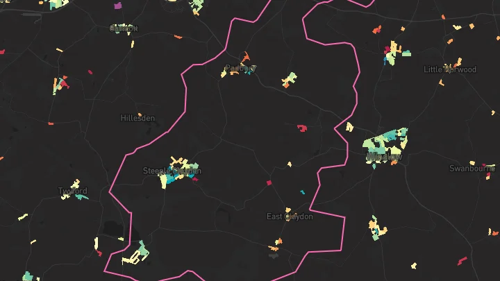 House price heatmap showing property values across Steeple Claydon