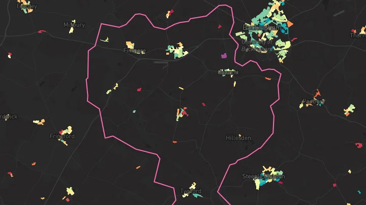 House price heatmap showing property values across Tingewick