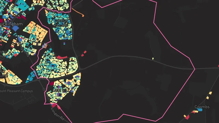 House price heatmap showing property values across Buckingham