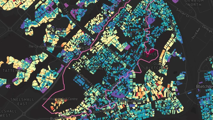 House price heatmap showing property values across Bletchley