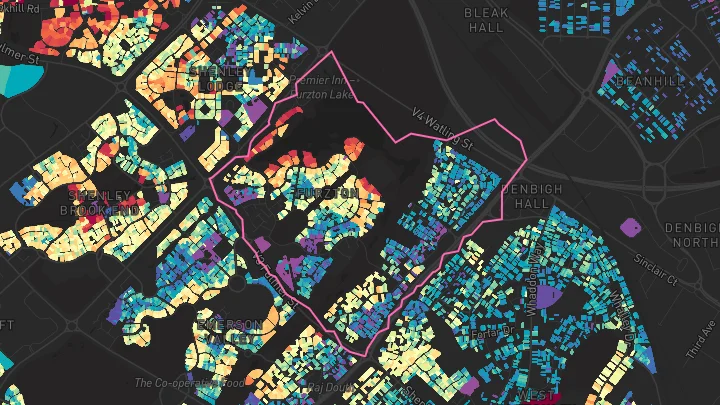 House price heatmap showing property values across Furzton