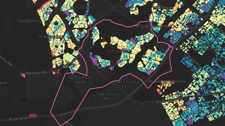 House price heatmap showing property values across Tattenhoe