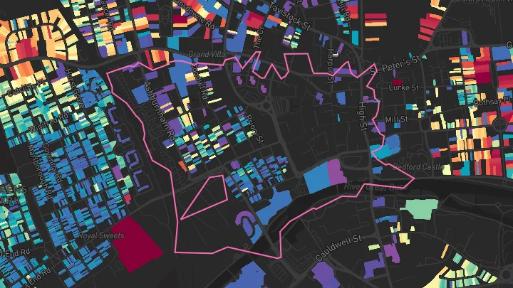 House price heatmap showing property values across Bedford