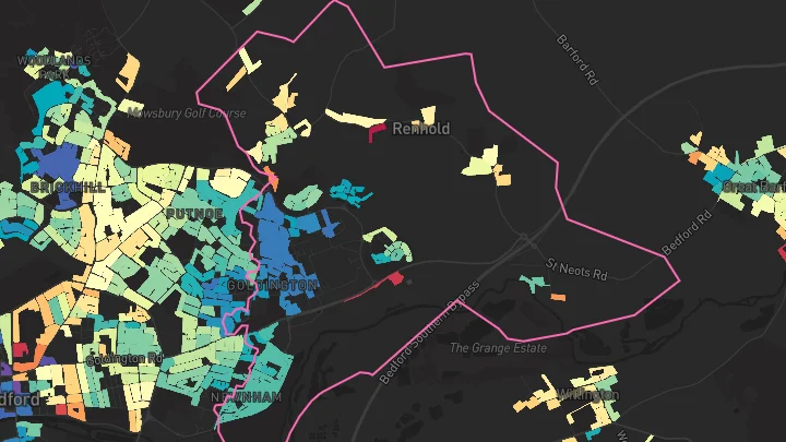 House price heatmap showing property values across Bedford