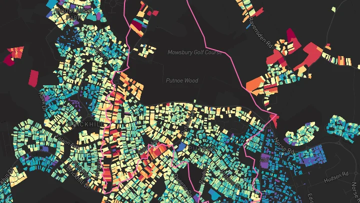 House price heatmap showing property values across Bedford