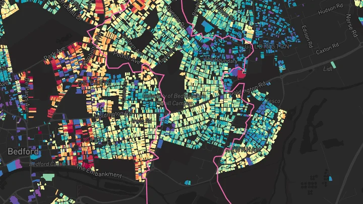 House price heatmap showing property values across Bedford